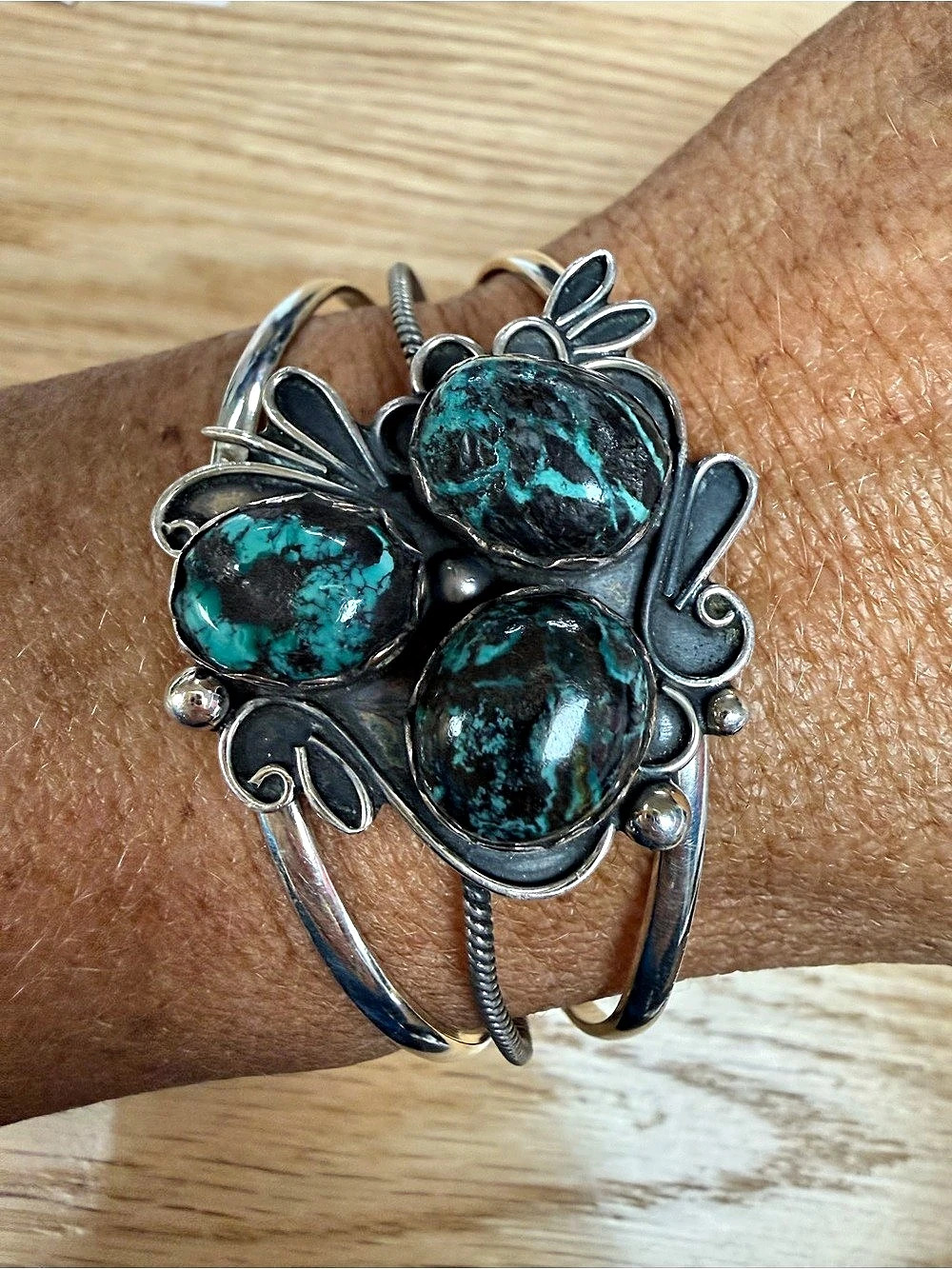 Vintage Sterling Silver Turquoise Cluster Bracelet